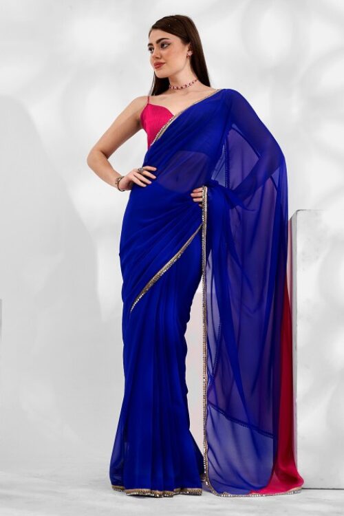 Colorblocked Gotta Patti Border Pure Georgette Saree